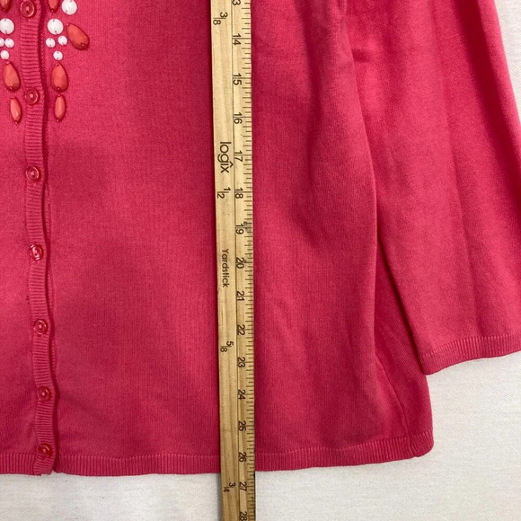 DG2 by Diane Gilman Pink Embellished Button Lightweight Knit Cardigan Large - Picture 5 of 10